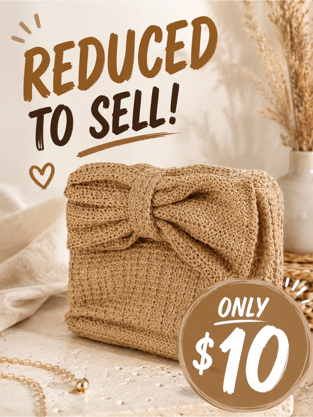 Straw Raffia Square Big Bow Top Zip Clutch Carry No Strap Handbag Travel Bag